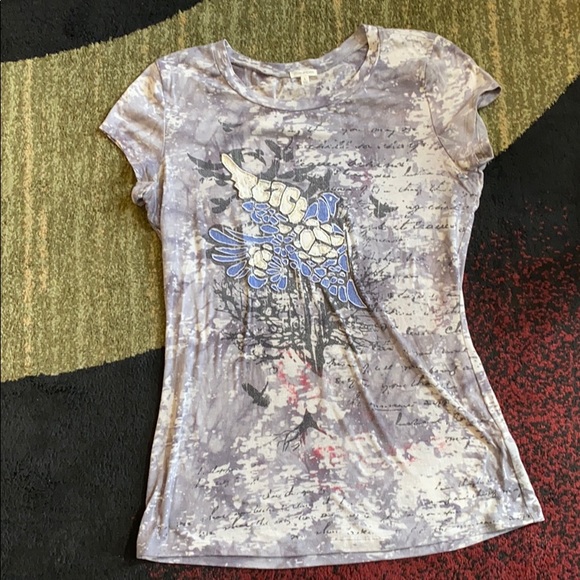 Fun 'peace' tee w/ rhinestone embellishment - Picture 1 of 4